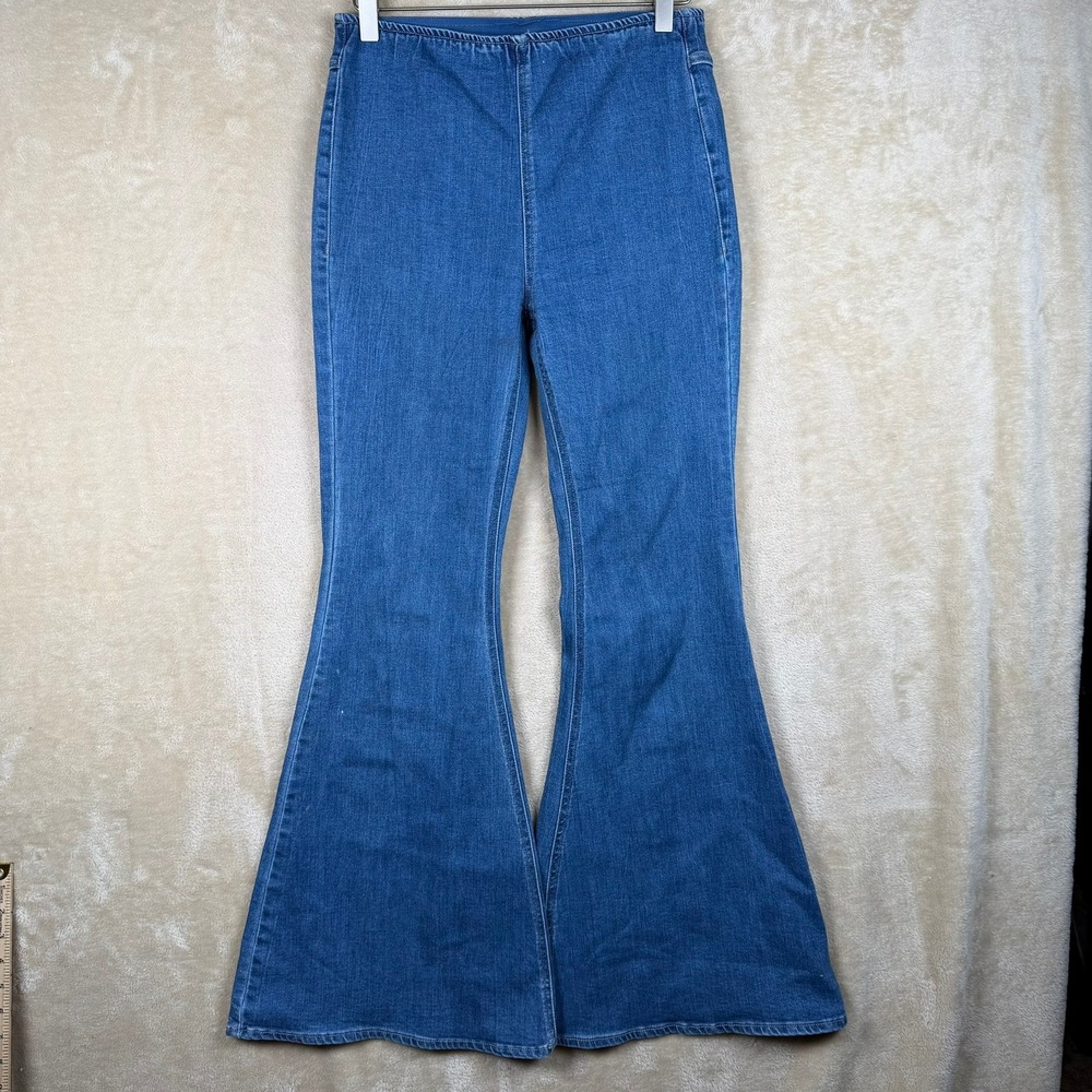Forever 21 Womens High Waisted Pull On Flare Bell Bottom Jeans M Y2K Hippie Boho